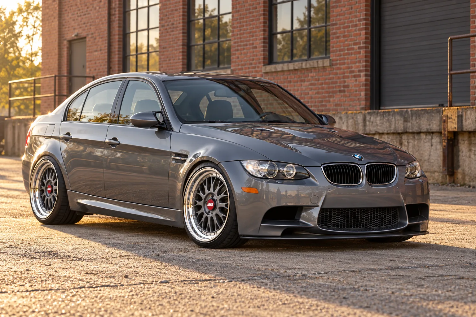 AI-generated view of a 2010 BMW M3 Sedan with BBS RT88 wheels