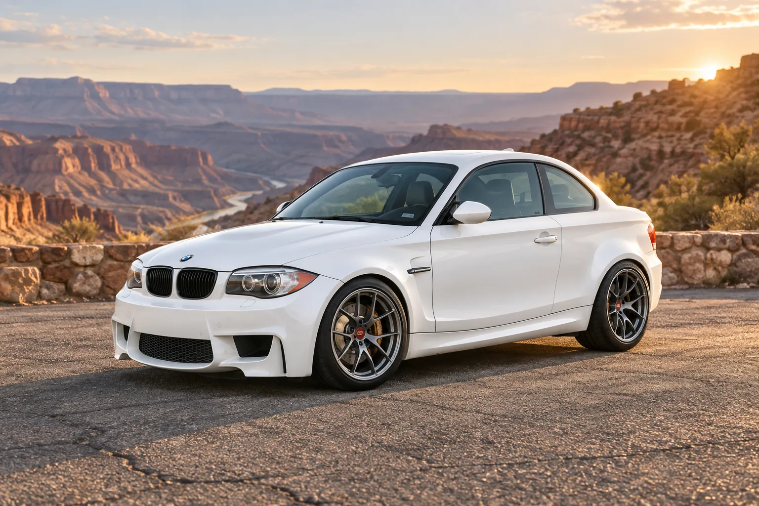 AI-generated view of a 2011 BMW 1M Coupe with BBS RI-A wheels