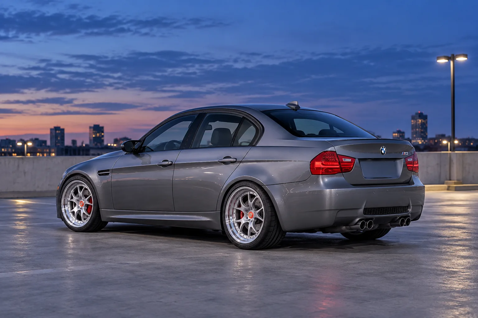 AI-generated view of a 2011 BMW M3 Sedan with BBS E05 wheels