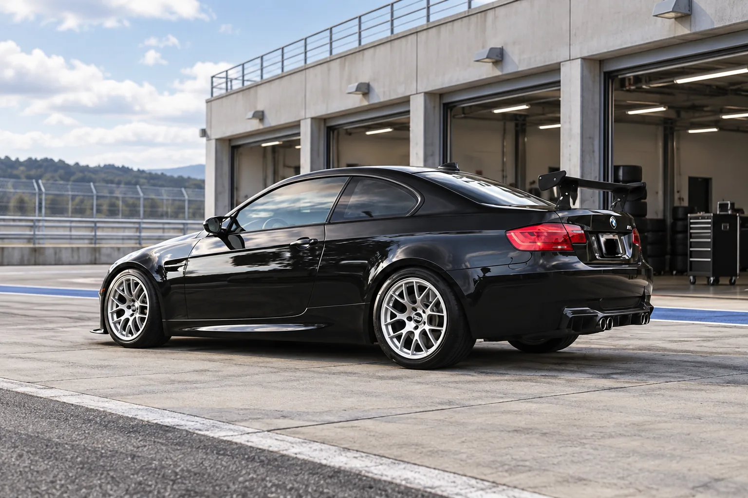 AI-generated view of a 2011 BMW M3 Coupe with BBS Motorsport GT4 wheels
