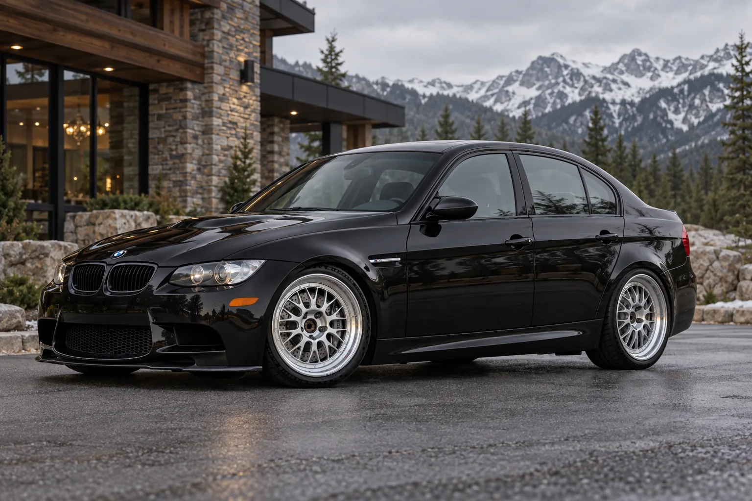 AI-generated view of a 2011 BMW M3 Sedan Competition with BBS E88 wheels