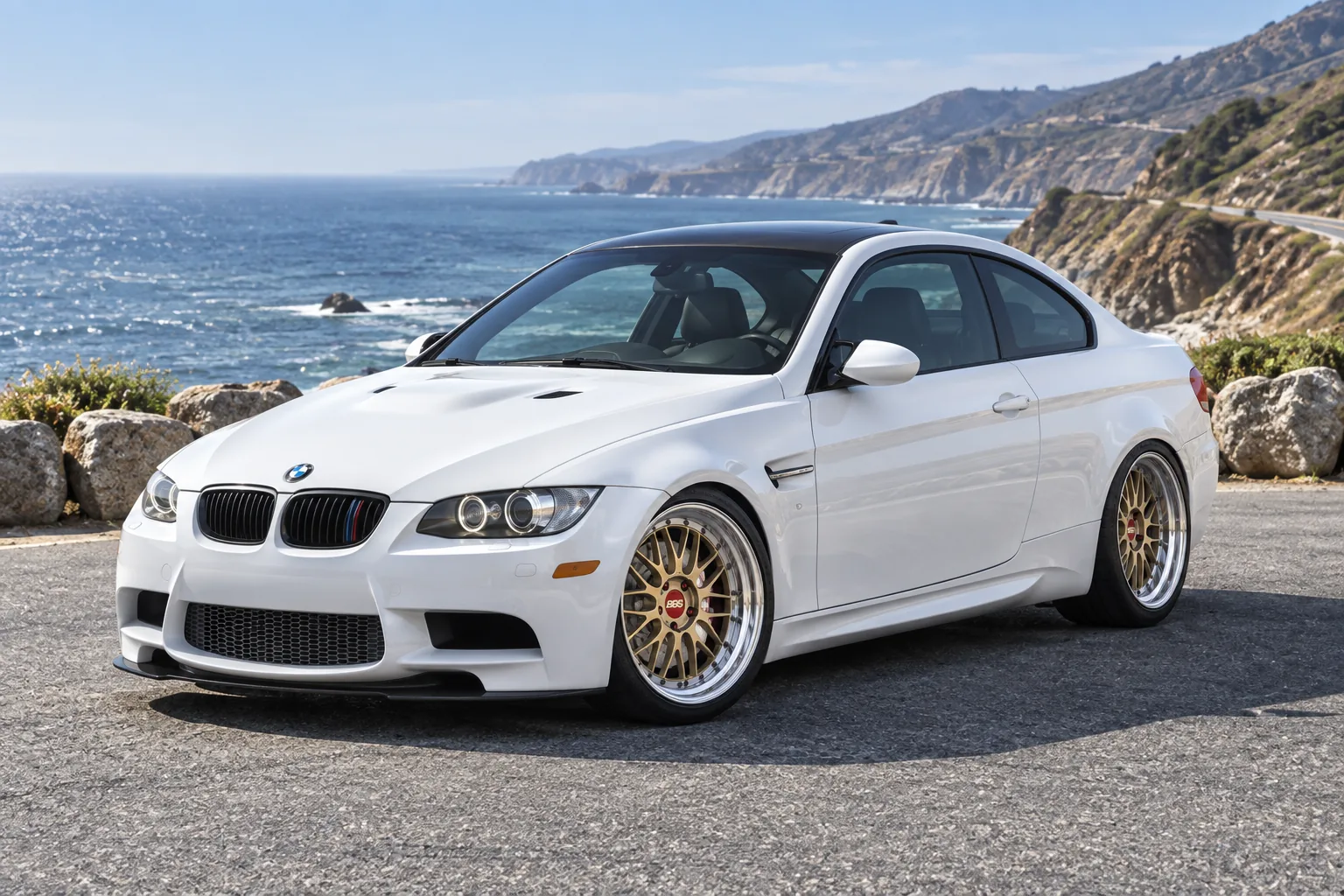 AI-generated view of a 2012 BMW M3 Coupe with BBS E88 wheels