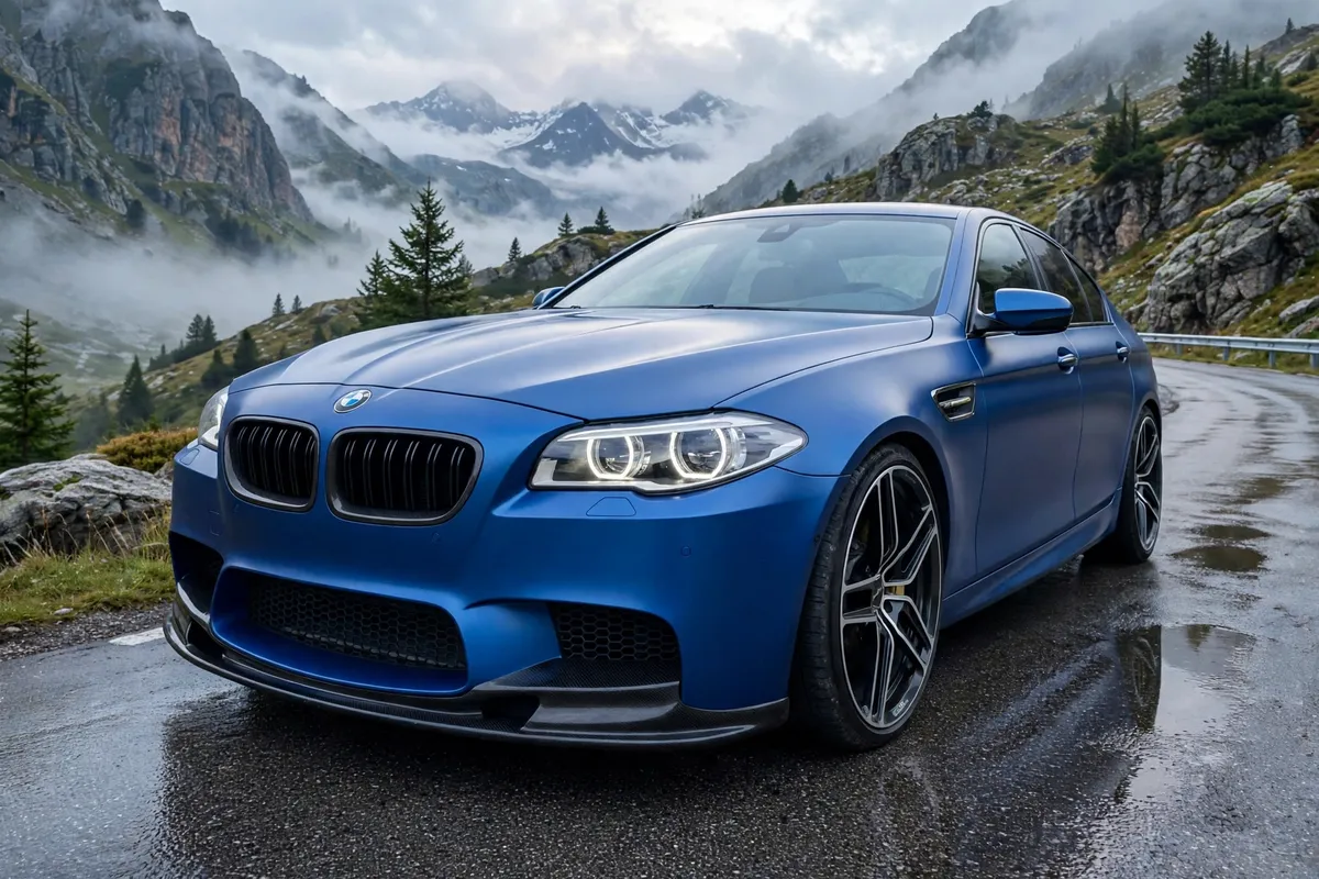 AI-generated view of a 2014 BMW M5 with AC Schnitzer VIII wheels
