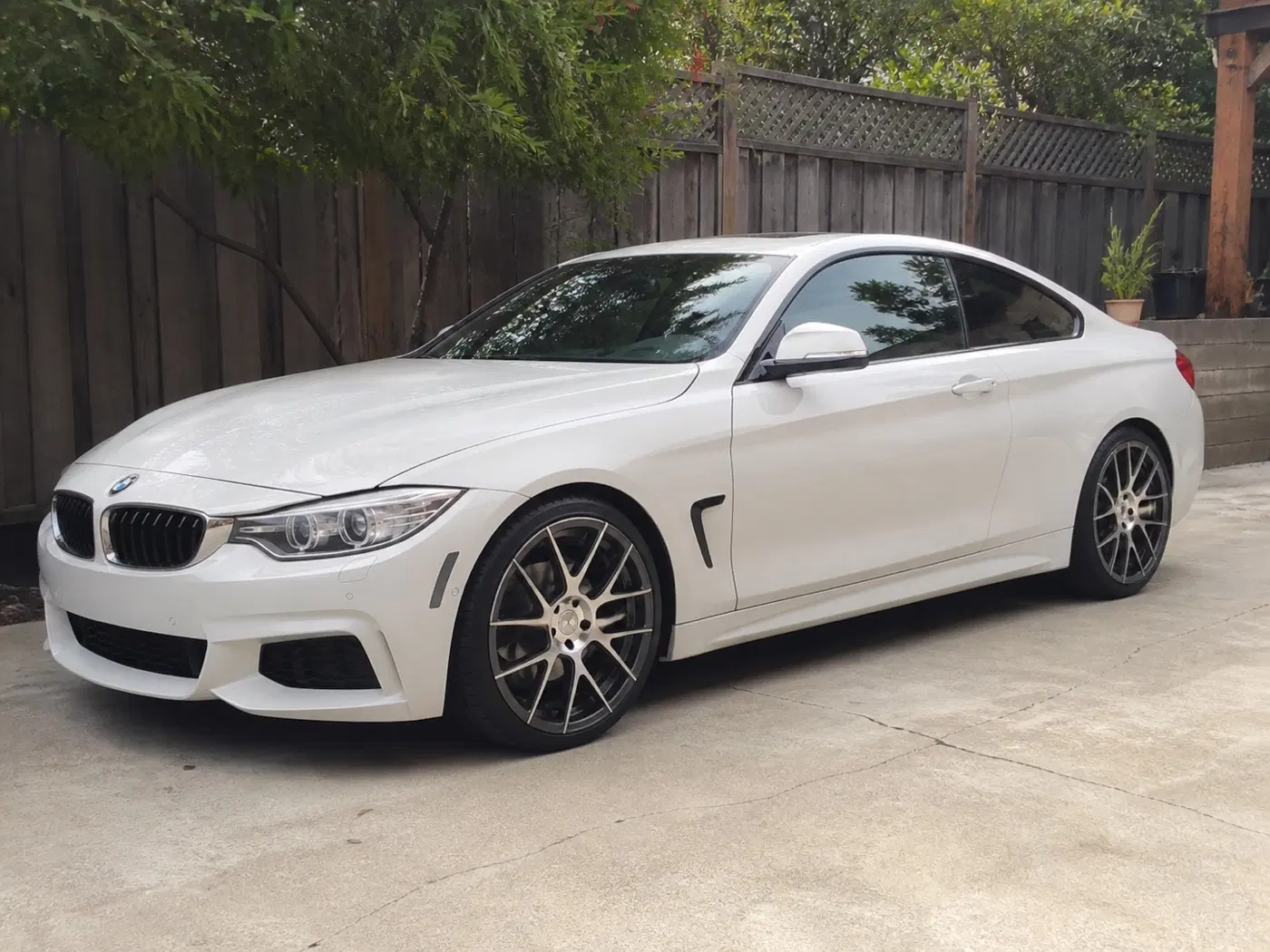 AI-generated view of a 2015 BMW 435i M Sport with Stance SC-8 wheels