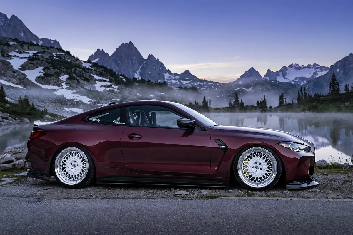 AI-generated view of a 2023 BMW M4 Competition with HRE Vintage 501 wheels