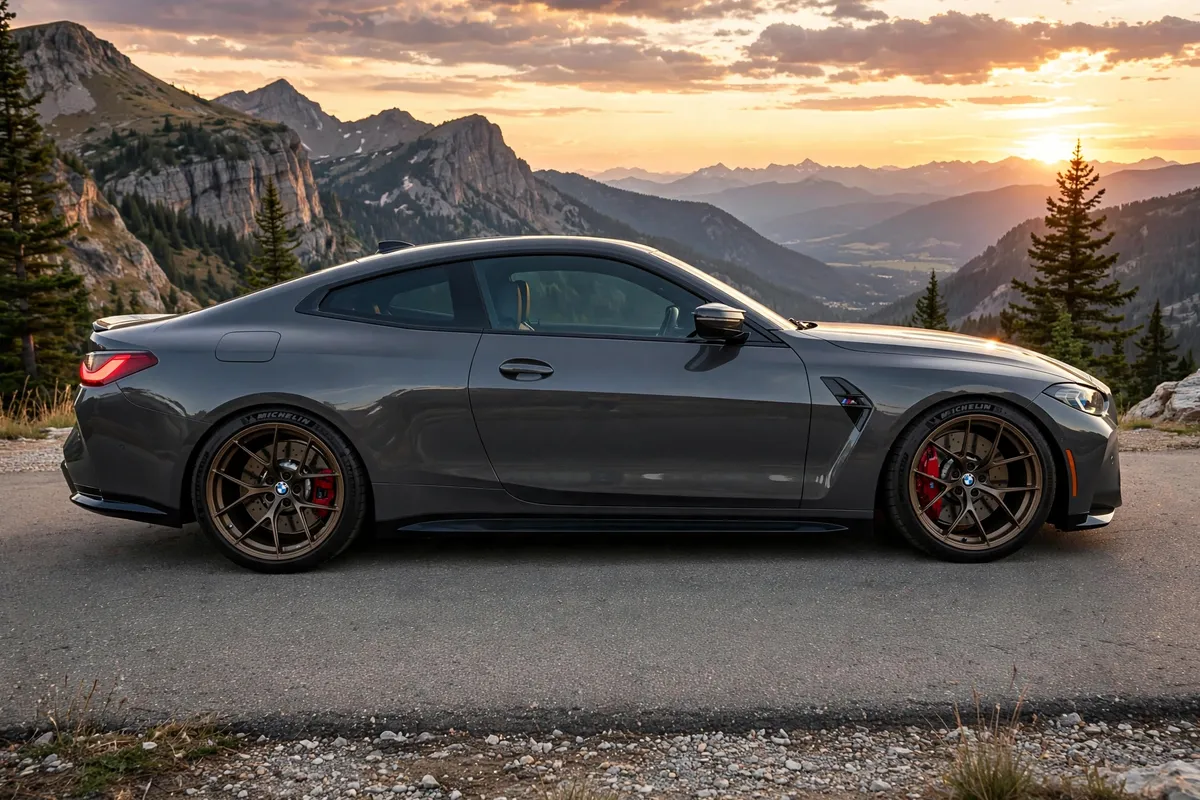 AI-generated view of a 2023 BMW M4 Competition with Titan 7 T-S5 wheels