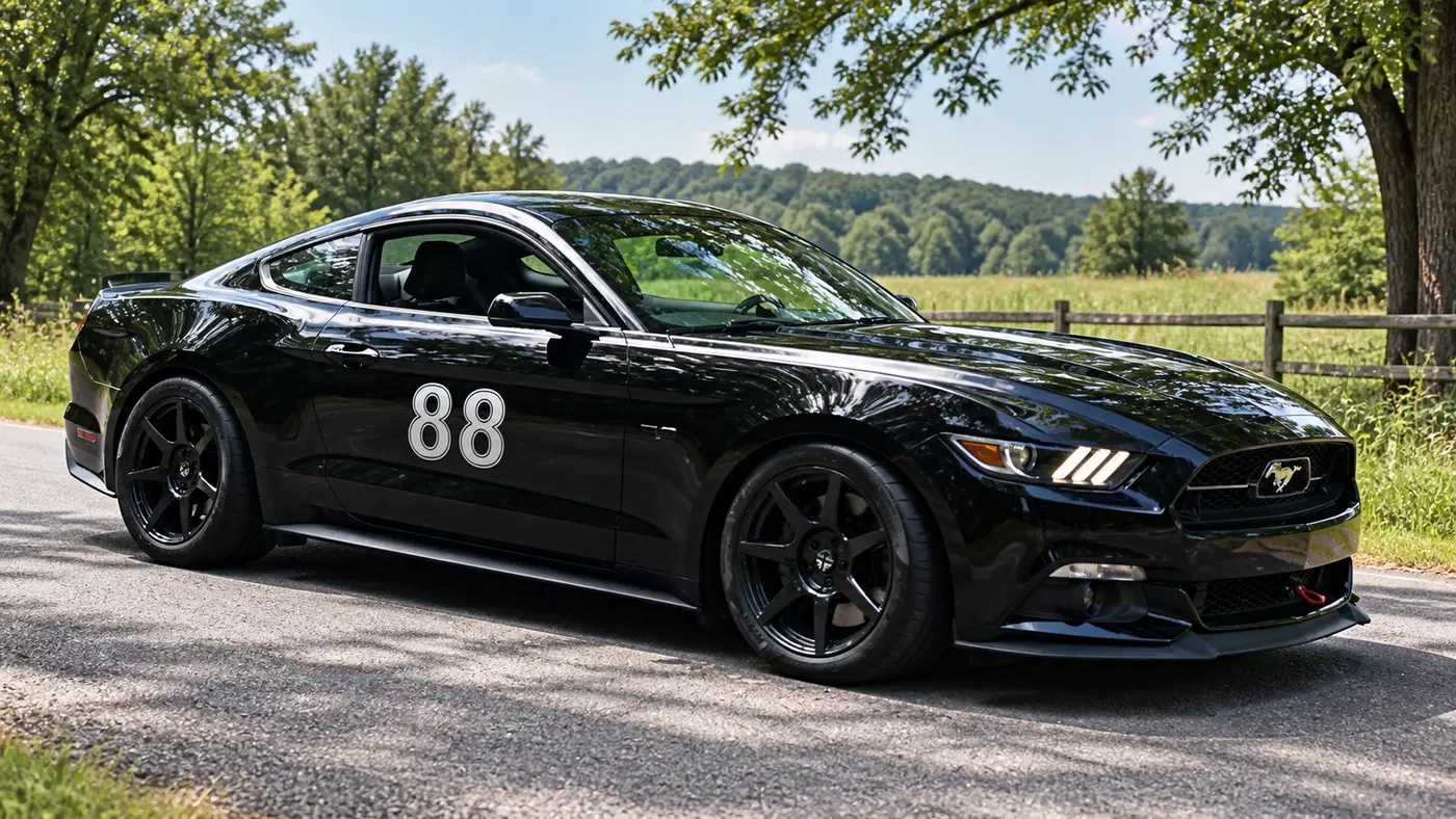 AI-generated view of a 2015 Ford Mustang GT Fastback PP with SVE R350 wheels