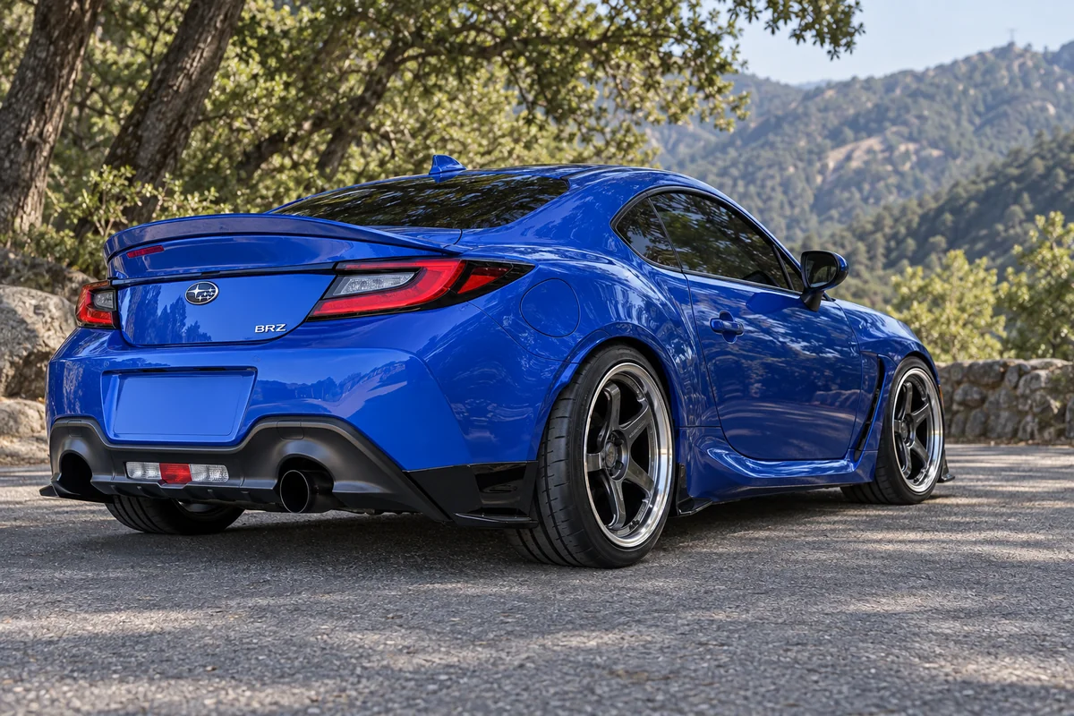 AI-generated view of a 2023 Subaru BRZ with Yokohama Advan Racing GT Beyond wheels