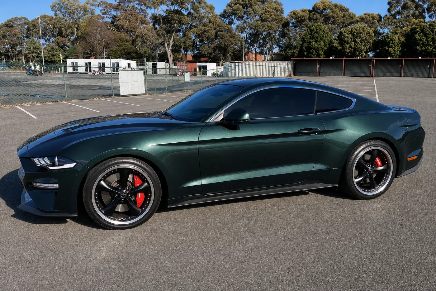 AI-generated view of a 2019 Ford Mustang Bullitt with Konig (Advanti down under) Americana 2 wheels