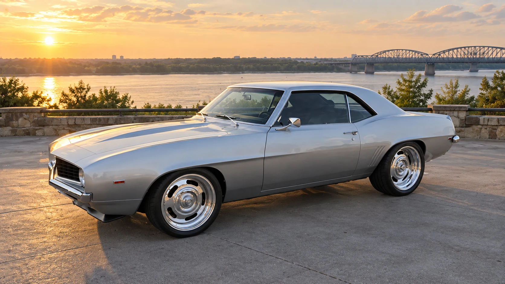 AI-generated view of a 1969 Chevrolet Camaro with Circle Racing Billet Rallye wheels