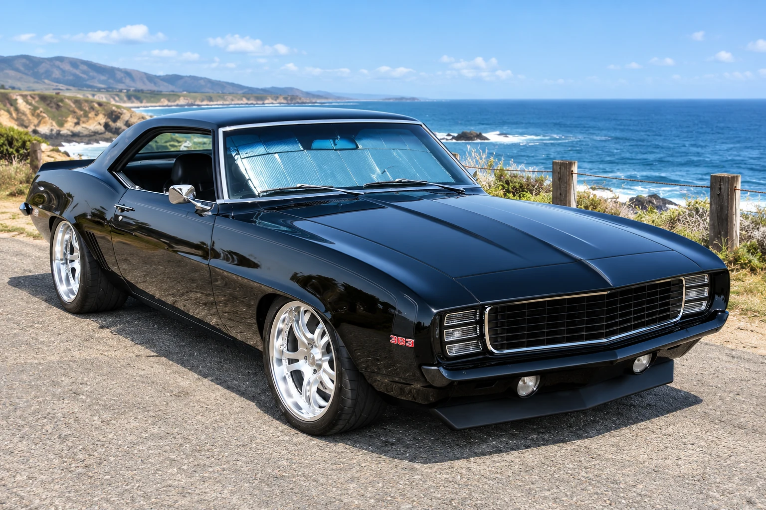 AI-generated view of a 1969 Chevrolet Camaro RS/SS with Rushforth SuperSpoke wheels