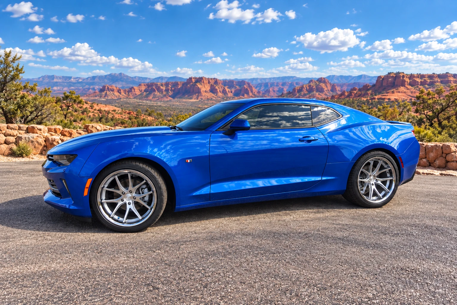 AI-generated view of a 2016 Chevrolet Camaro RS with Ferrada FR2 wheels