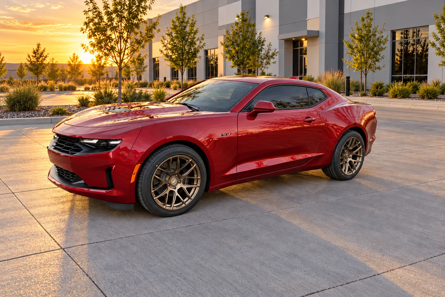 AI-generated view of a 2021 Chevrolet Camaro LT1 with Flow One Race Spec F2 wheels