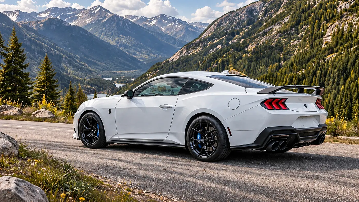 AI-generated view of a 2024 Ford Mustang Dark Horse Premium with SVE SP2 wheels