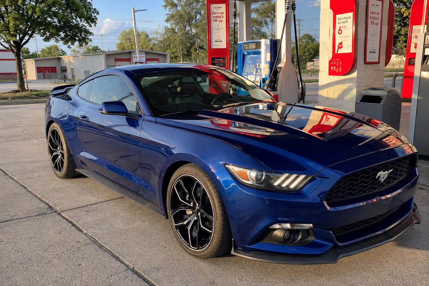 AI-generated view of a 2015 Ford Mustang EcoBoost Premium with Foose Outkast wheels