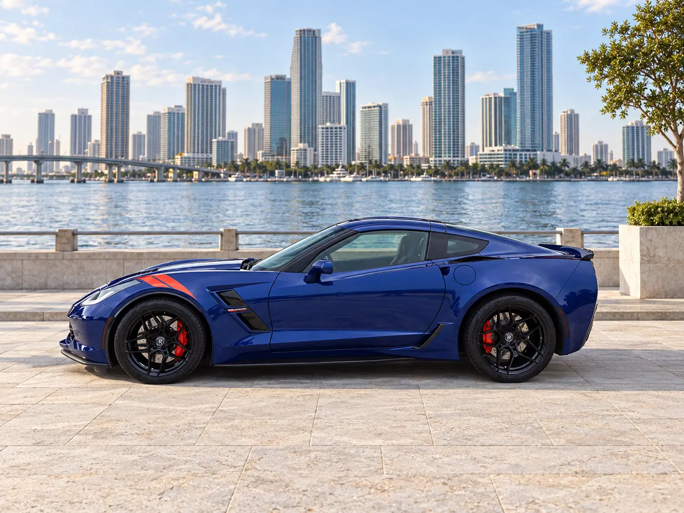 AI-generated view of a 2018 Chevrolet Corvette Grand Sport with Rohana RFX11 wheels