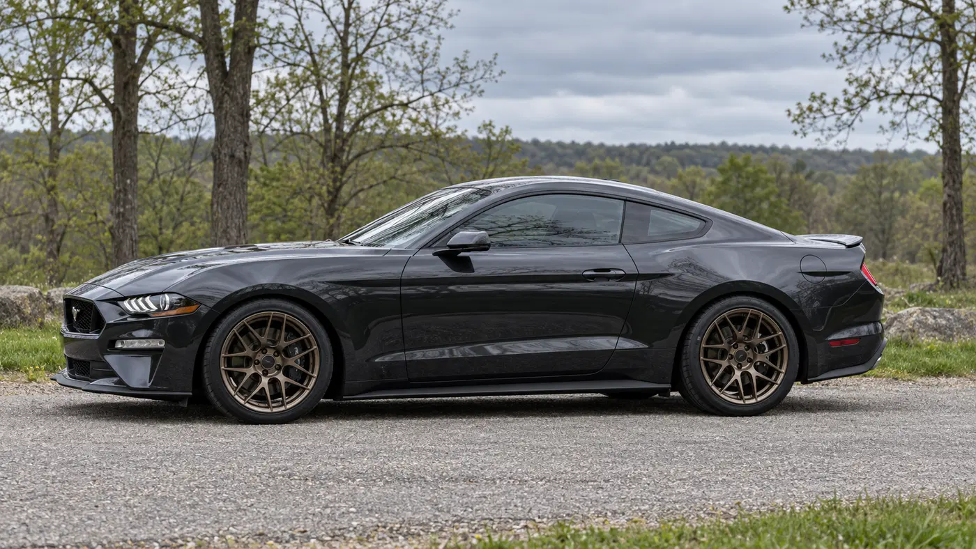 AI-generated view of a 2022 Ford Mustang GT with SVE R357 wheels