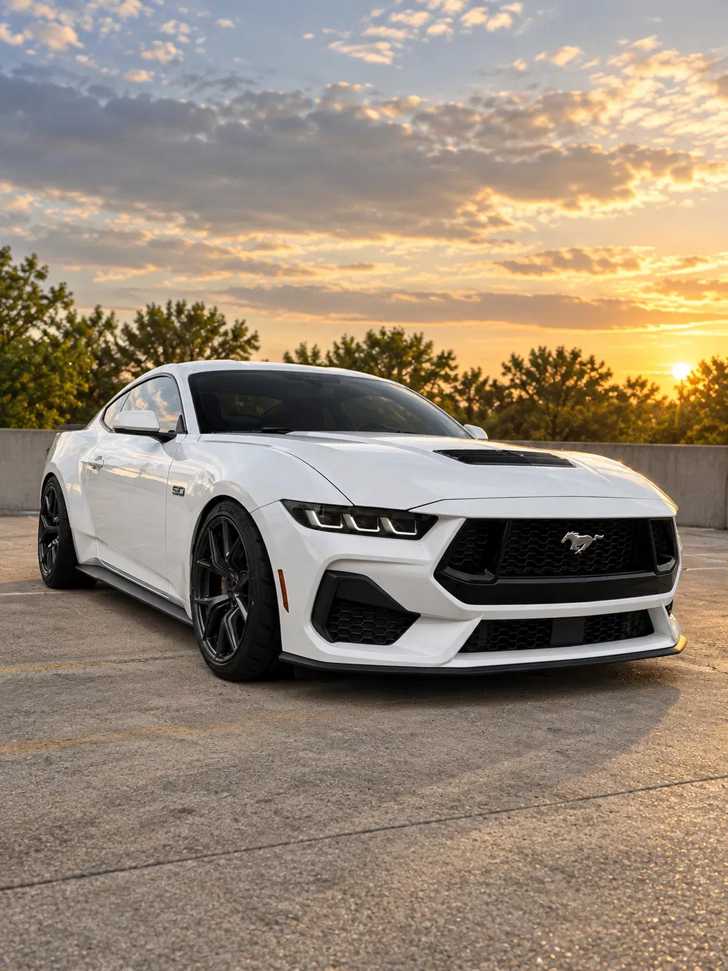 AI-generated view of a 2024 Ford Mustang GT with SVE SP2 wheels