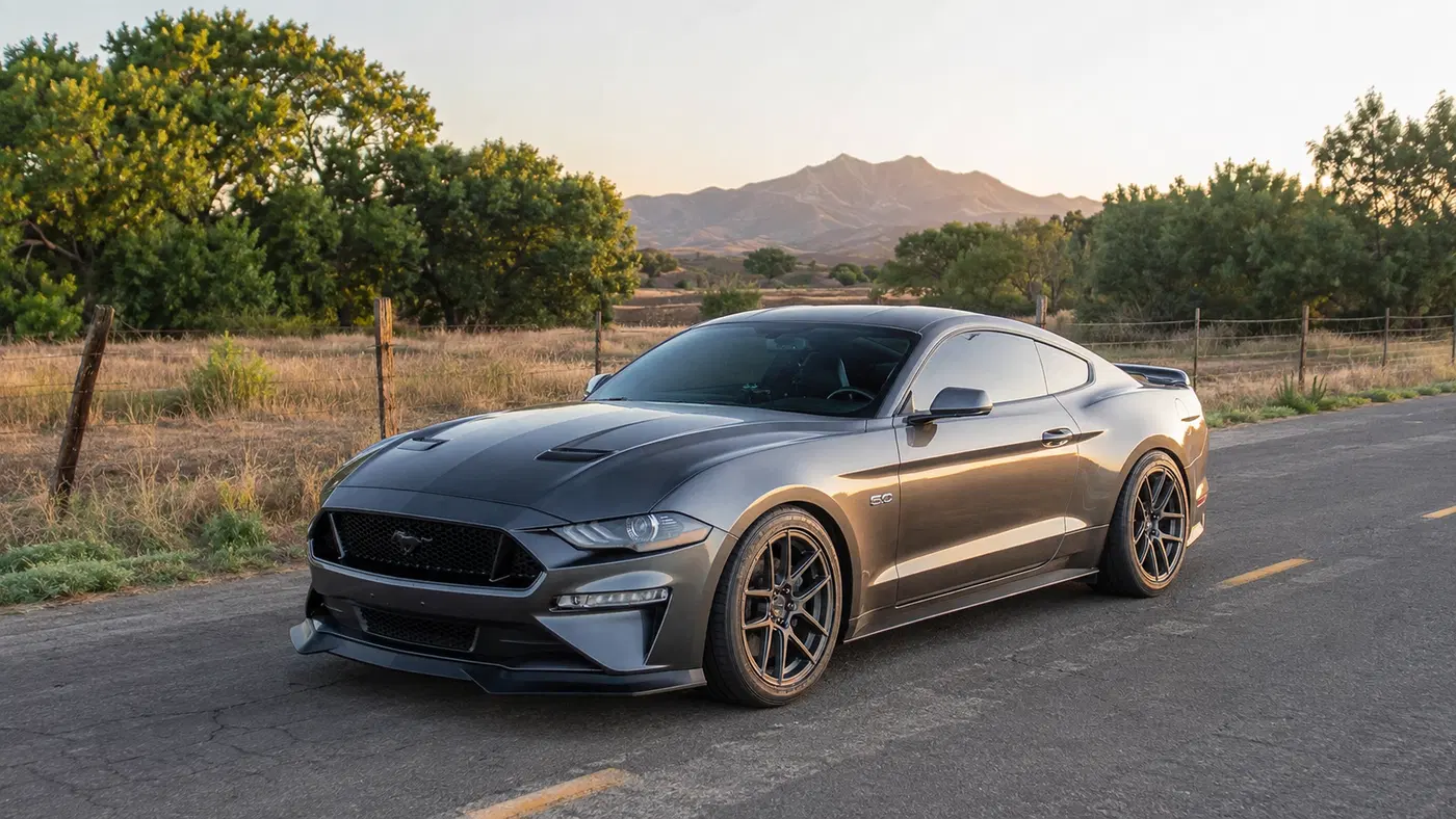 AI-generated view of a 2018 Ford Mustang GT A10 Premium with MMD Zeven wheels