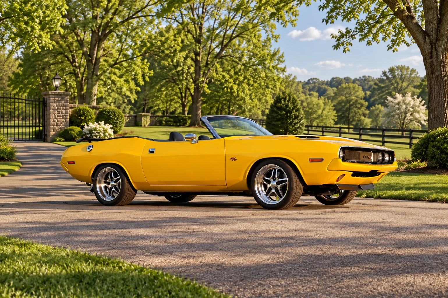 AI-generated view of a 1970 Dodge Challenger R/T with Billet Specialties SLG23 wheels