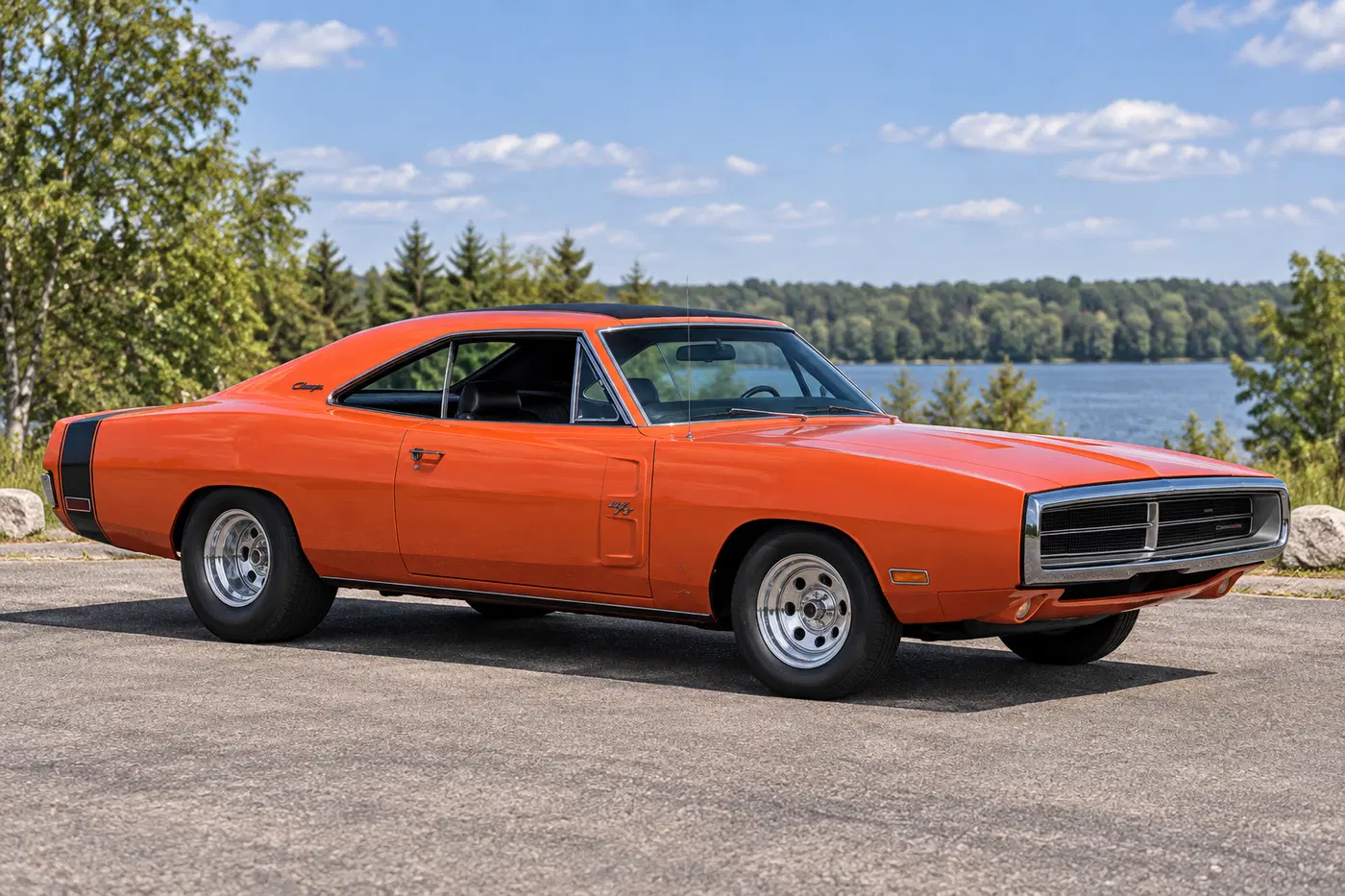 AI-generated view of a 1970 Dodge Charger with Weld Racing Draglite wheels
