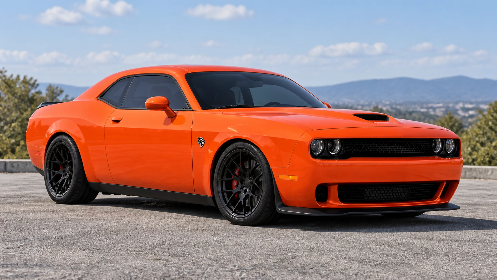 AI-generated view of a 2016 Dodge Challenger SRT Hellcat with BC Forged KL12 Monoblock wheels