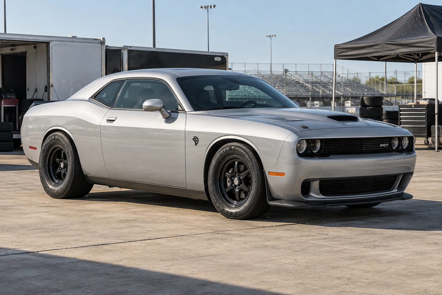 AI-generated view of a 2017 Dodge Challenger SRT Hellcat with Race Star N/A wheels