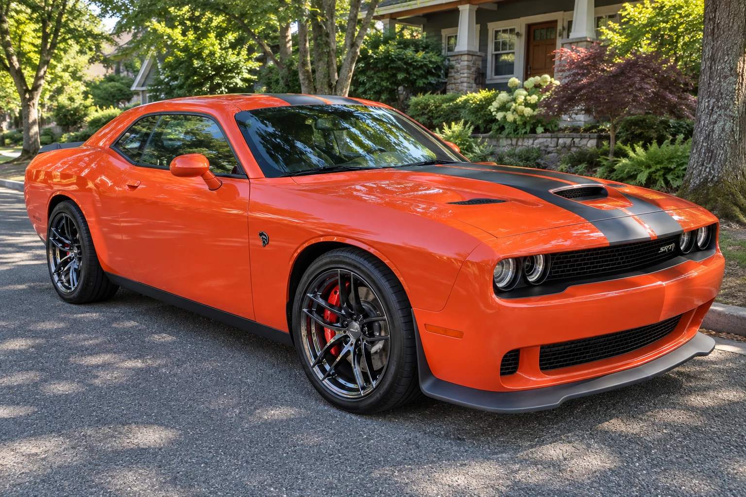 AI-generated view of a 2017 Dodge Challenger SRT Hellcat with Krypton Variant wheels