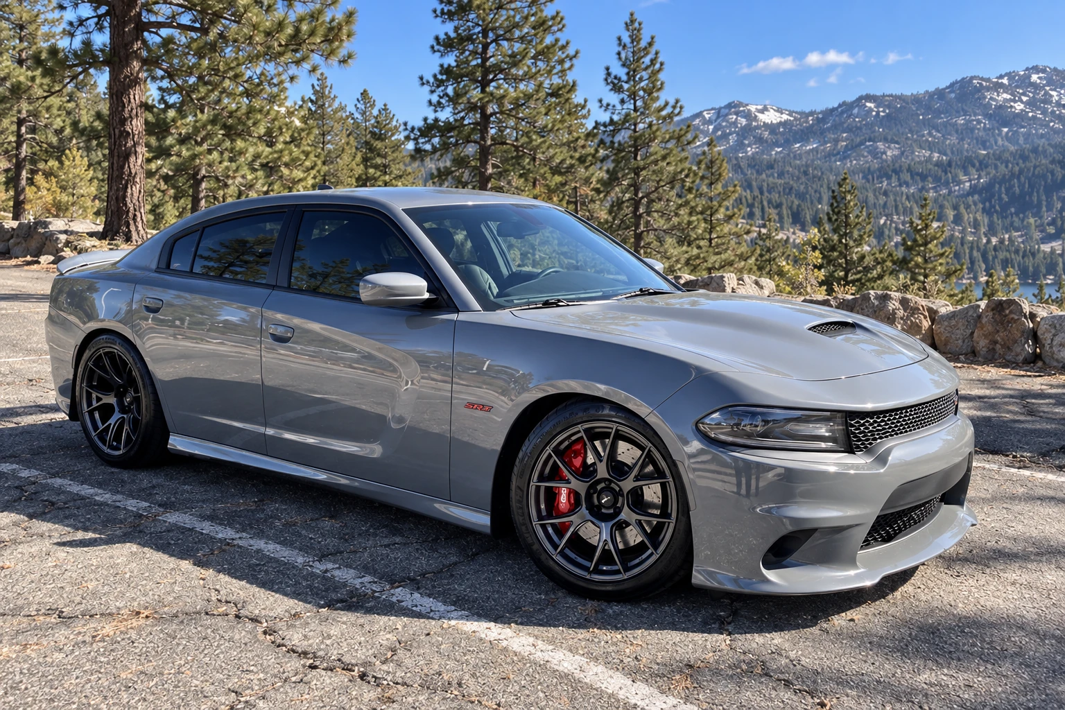 AI-generated view of a 2017 Dodge Charger SRT with Konig Ampliform wheels