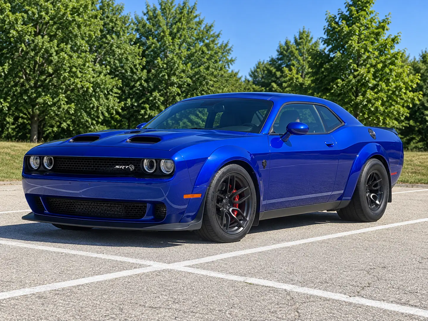 AI-generated view of a 2019 Dodge Challenger SRT Hellcat Redeye Widebody with Triumph Forged DX5 wheels