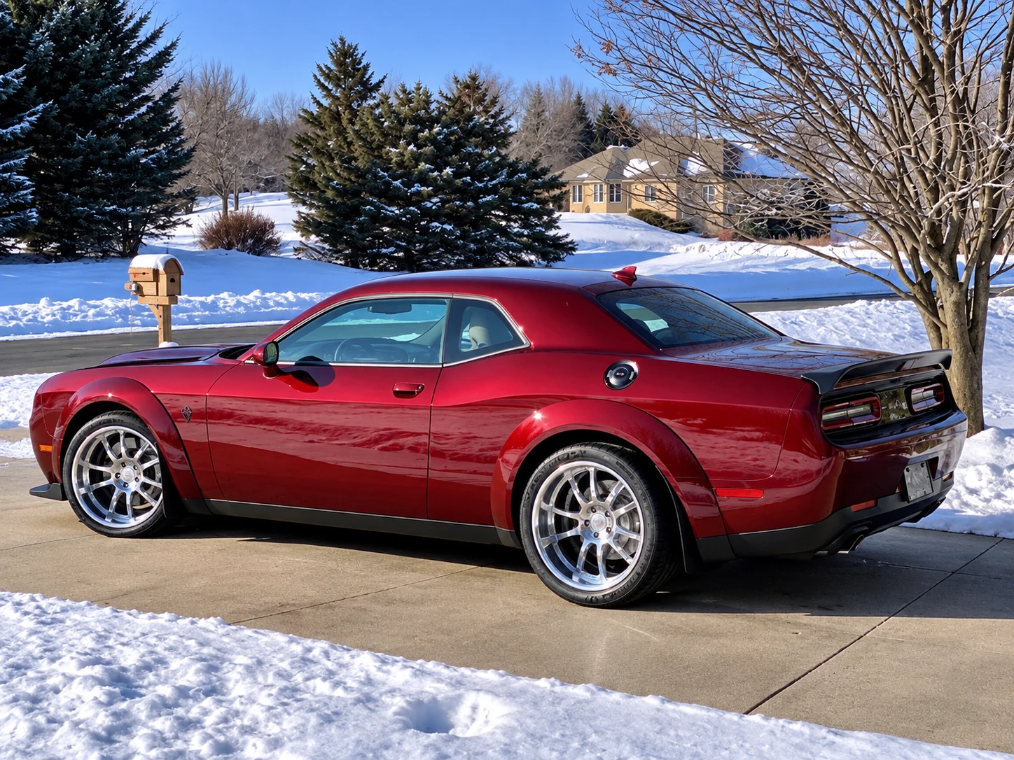 AI-generated view of a 2019 Dodge Challenger SRT Hellcat Redeye Widebody with Triumph Forged N/A wheels