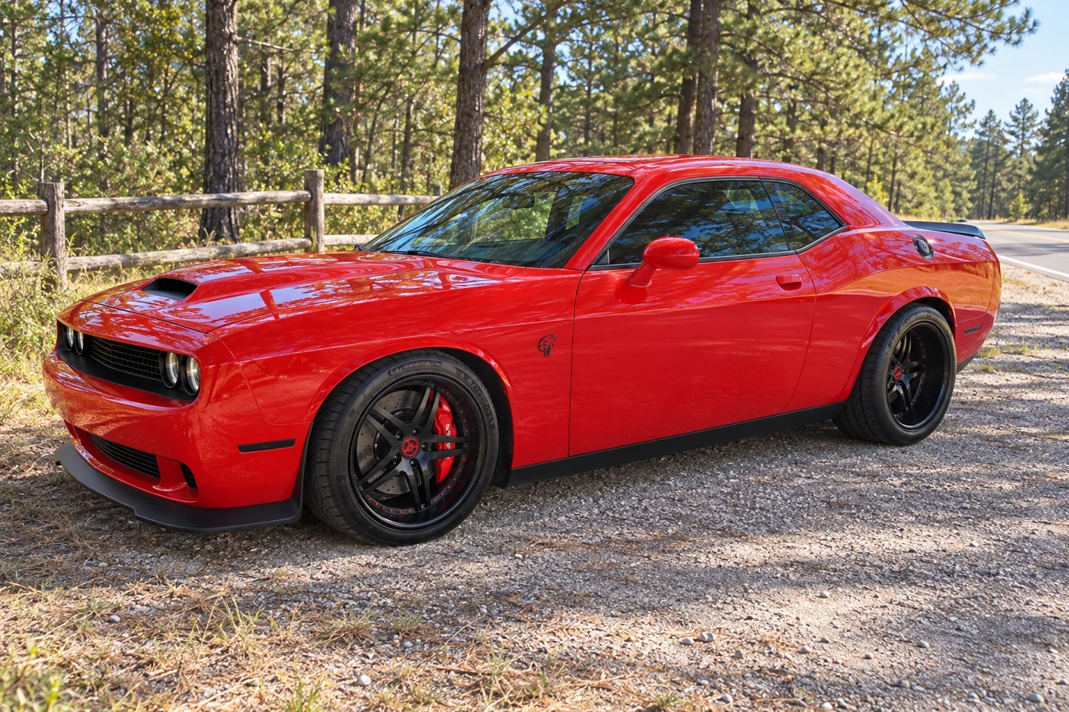 AI-generated view of a 2019 Dodge Challenger Hellcat with Triumph N/A wheels