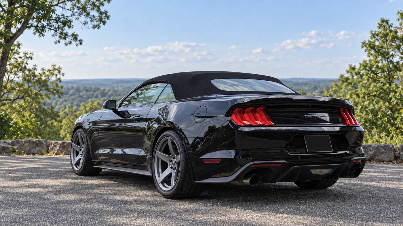 AI-generated view of a 2019 Ford Mustang GT Convertible with Project6GR Fives wheels