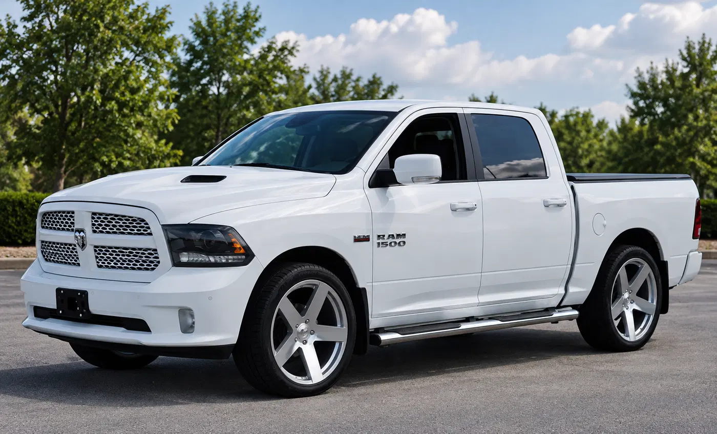 AI-generated view of a 2015 Dodge Ram 1500 with Black Rhino Everest wheels