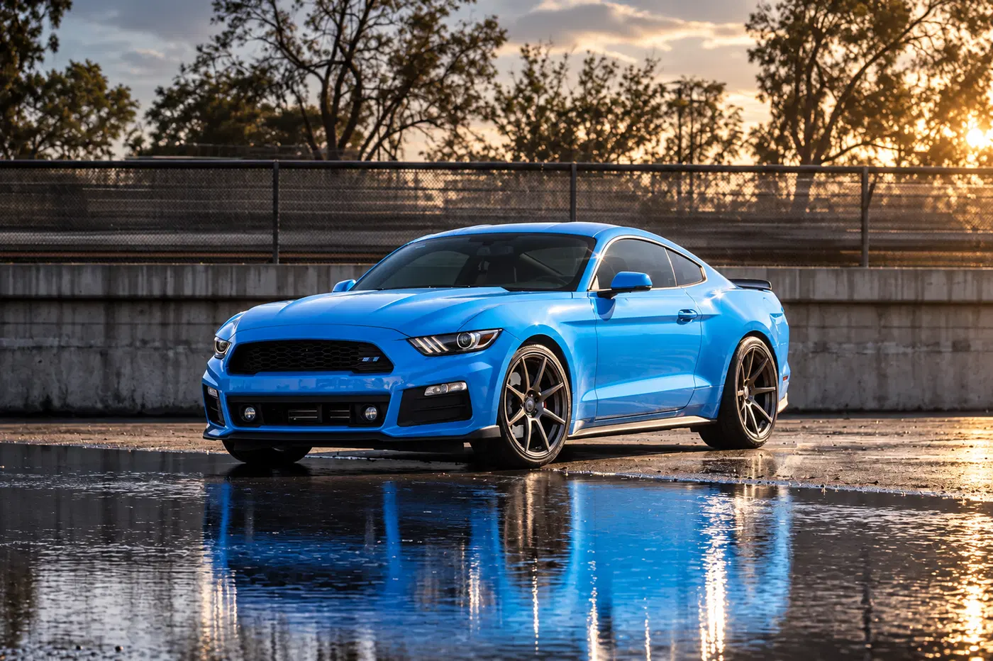 AI-generated view of a 2017 Ford Mustang EcoBoost with Velgen VMB8 wheels