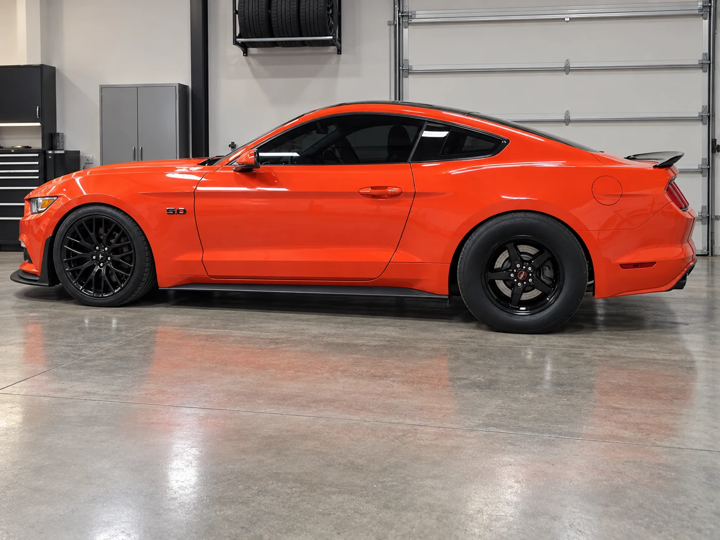 AI-generated view of a 2015 Ford Mustang GT with Ford / Race Star PP1 front / Drag Star 92 rear wheels