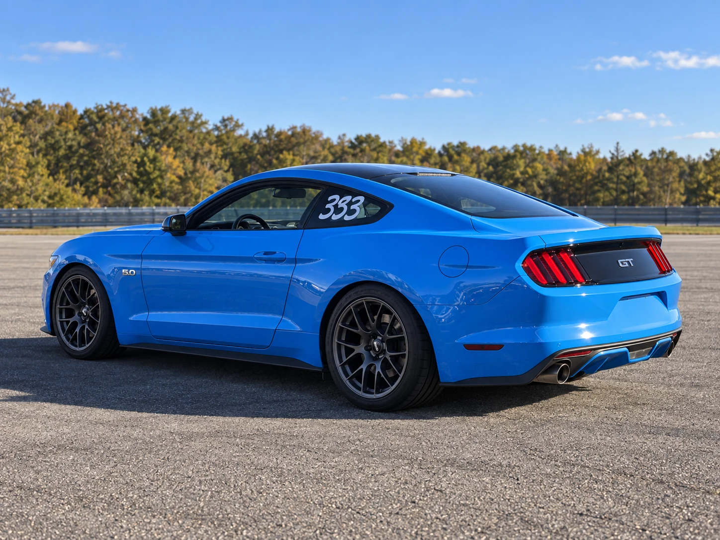AI-generated view of a 2017 Ford Mustang GT Premium Performance Pack with Apex EC-7 wheels