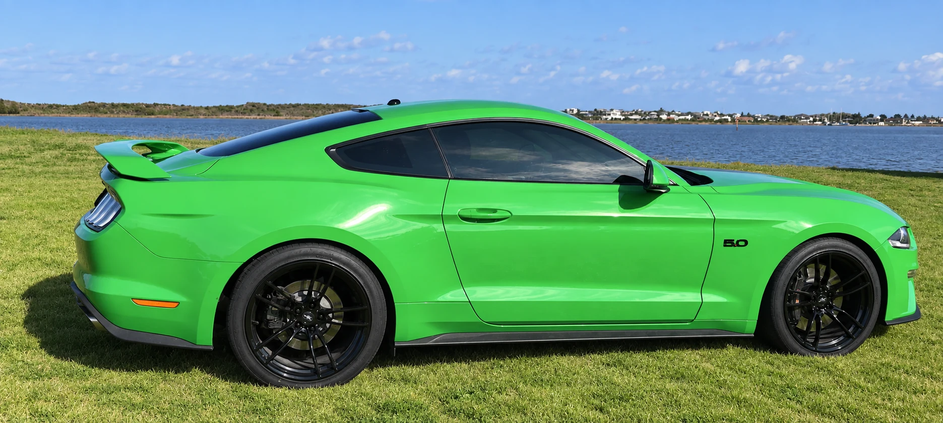 AI-generated view of a 2019 Ford Mustang GT with P51 101RF wheels