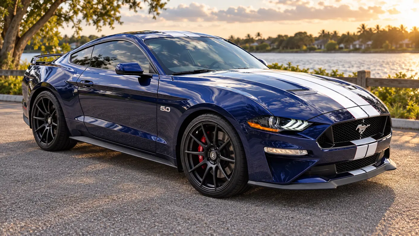 AI-generated view of a 2019 Ford Mustang GT with Forgestar CF10 wheels