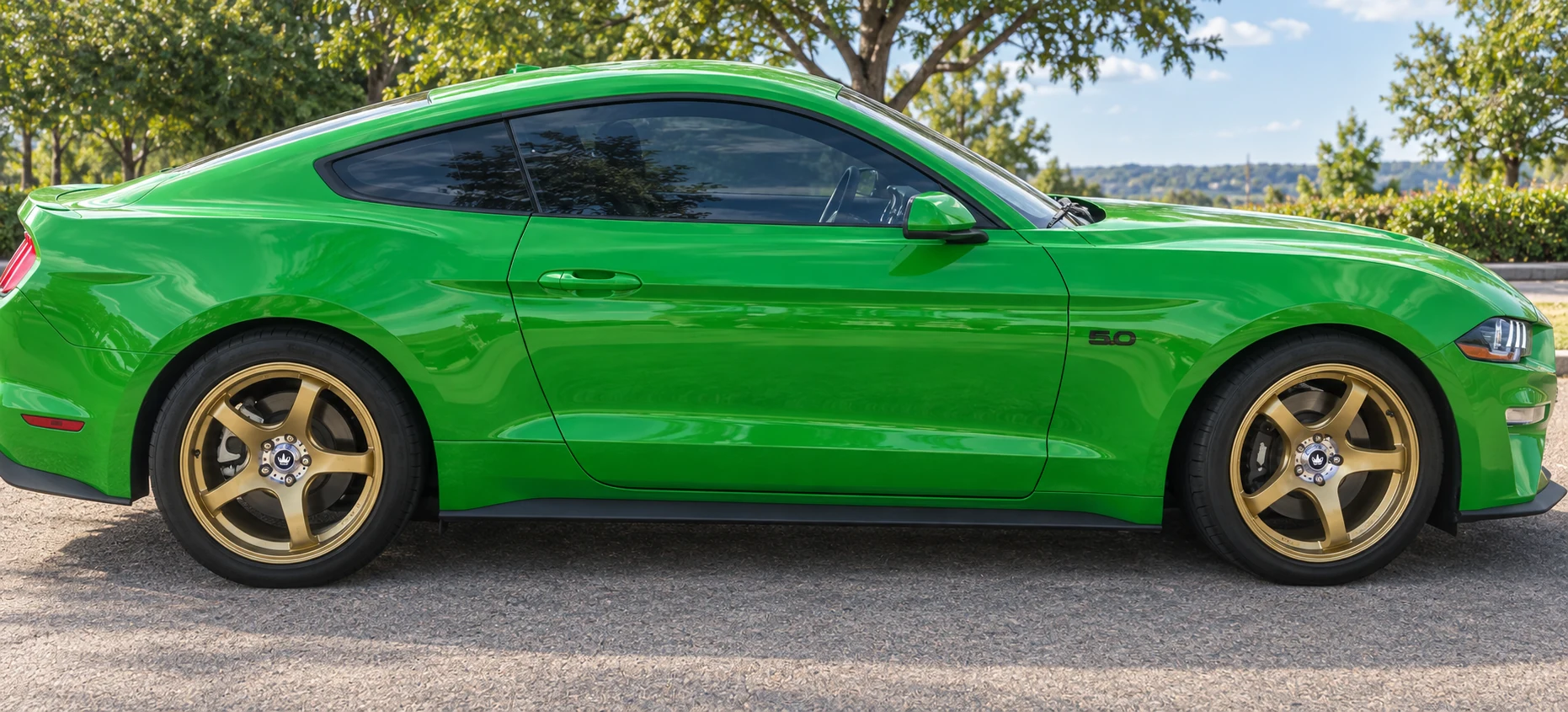 AI-generated view of a 2019 Ford Mustang GT/PP with Konig Centigram wheels