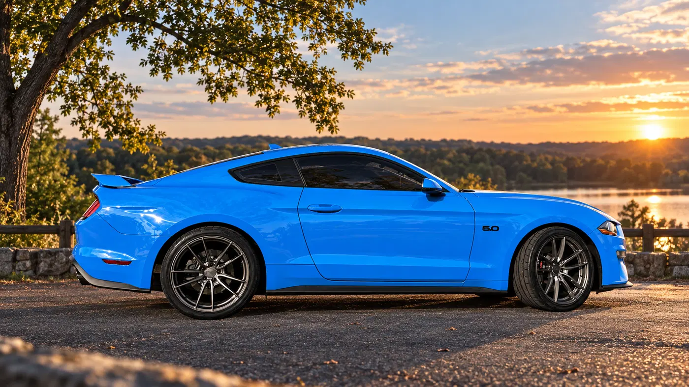 AI-generated view of a 2021 Ford Mustang Mach 1 with Velgen VF5 wheels