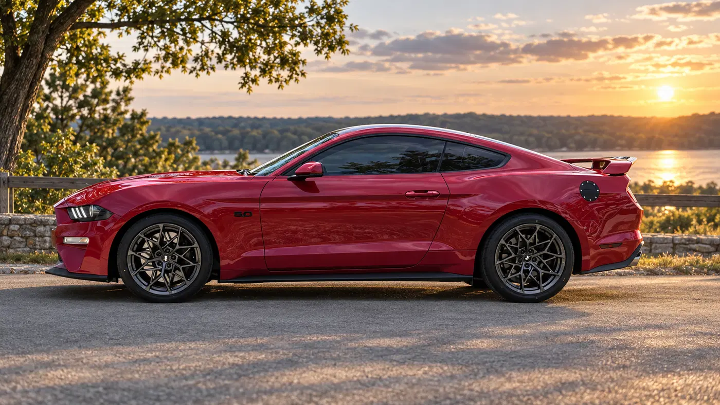 AI-generated view of a 2022 Ford Mustang GT PP1 with SVE MHP1 wheels