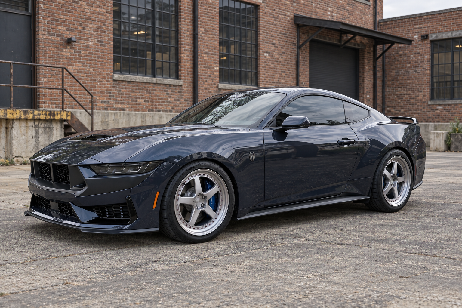 AI-generated view of a 2024 Ford Mustang Dark Horse with BC Forged MLE05 wheels