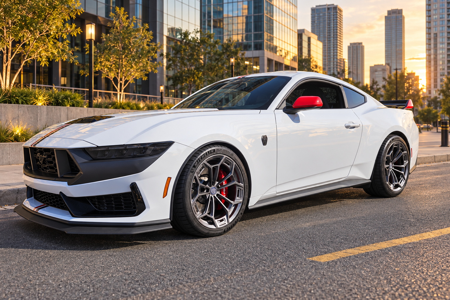 AI-generated view of a 2025 Ford Mustang Dark Horse with N/A GTD-style replica wheels