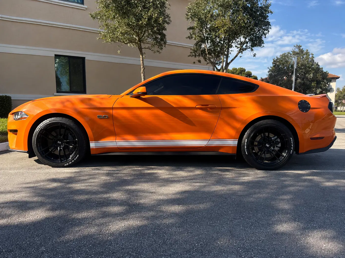 AI-generated view of a 2021 Ford Mustang GT with P51 WHEELS 101RF wheels