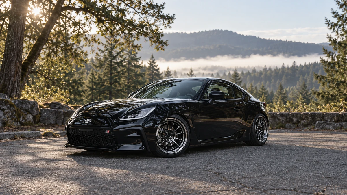 AI-generated view of a 2022 Toyota GR86 with Enkei NT03+M wheels