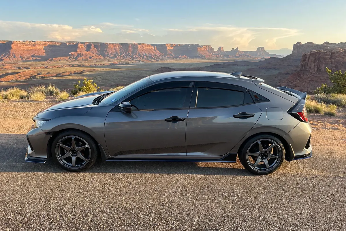 AI-generated view of a 2018 Honda Civic Sport Hatchback with Enkei T6R wheels