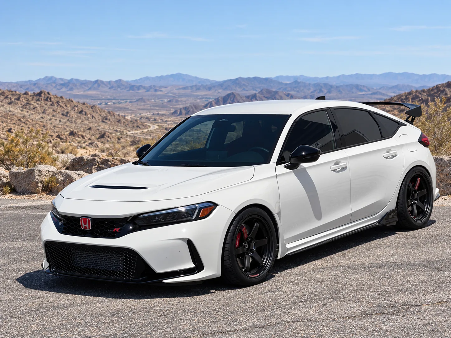 AI-generated view of a 2024 Honda Civic Type R with Volk Racing TE37SL Black Edition III wheels