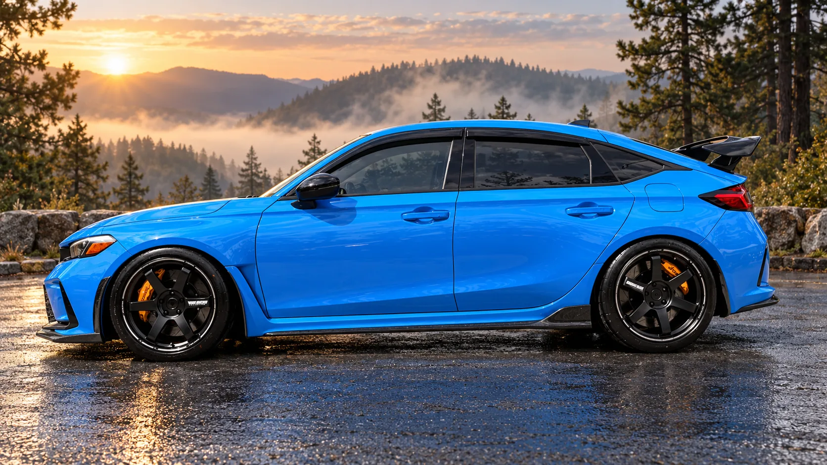 AI-generated view of a 2024 Honda Civic Type R with Volk Racing TE37 Ultra Track Edition II wheels