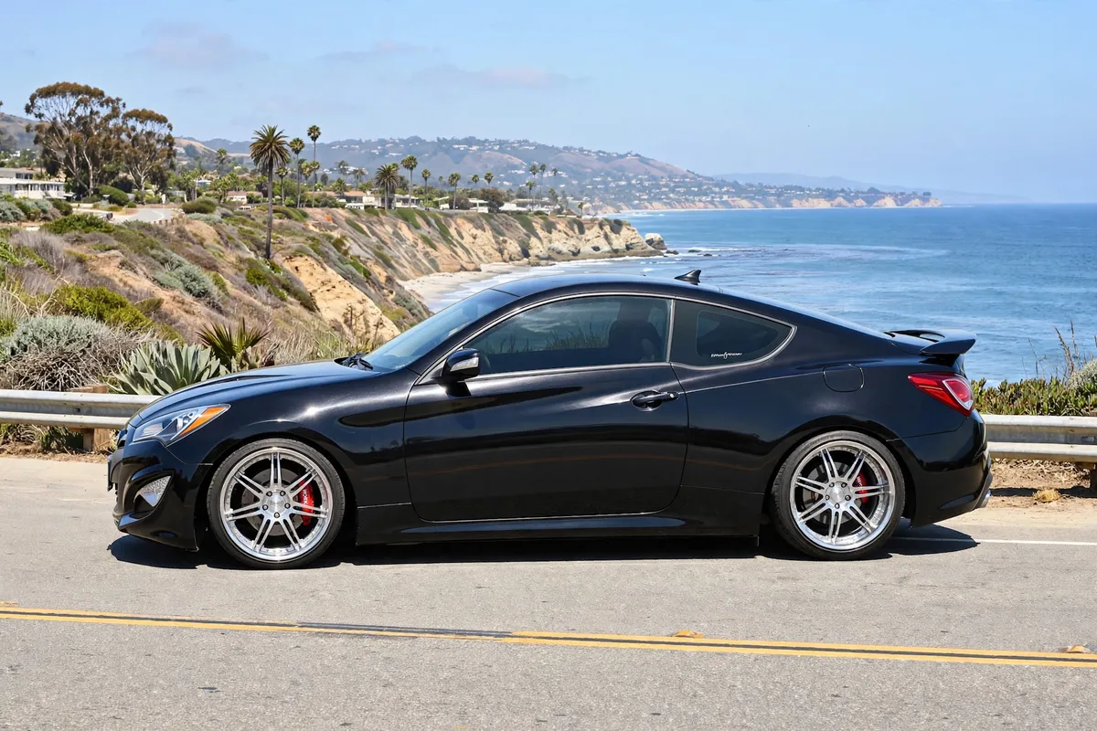 AI-generated view of a 2010 Hyundai Genesis Coupe 3.8 with Work Varianza T1S wheels